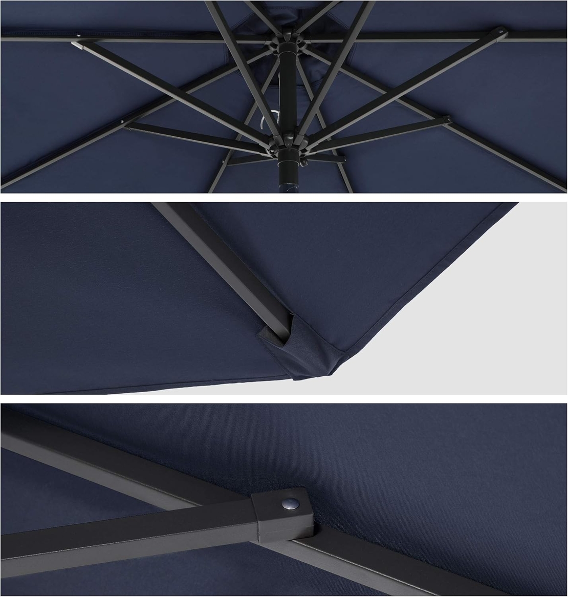 SONGMICS Umbrela de gradina, cu manivela pentru deschidere, sistem inclinare, 300cm, albastru inchis