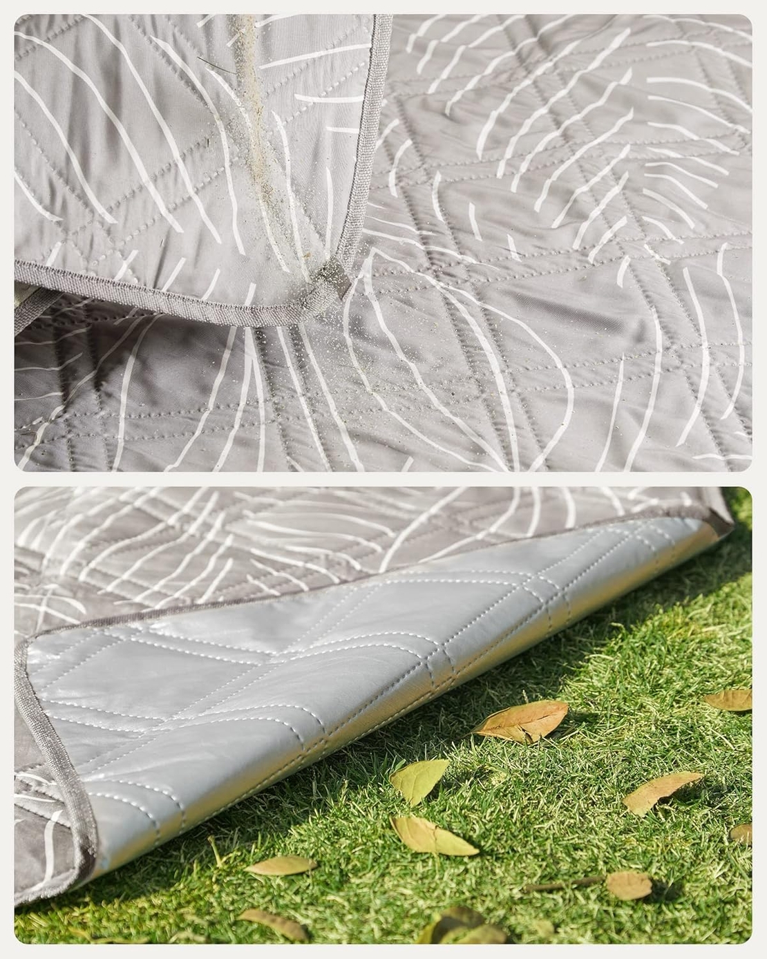 SONGMICS Patura picnic impermeabila 300x200 cm, cu ancore de fixare, pliabila, lavabila, multistrat, kaki cu model tropical