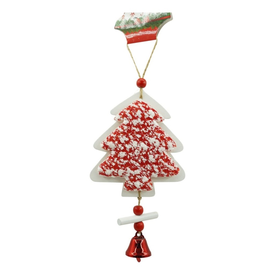 Ornament de brad pom de craciun din tweed, Flippy, alb/rosu, lemn, 18 cm