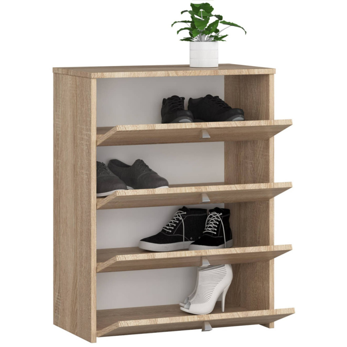 Dulap pantofi RUBIN 4 niveluri, cu usi rabatabile, PAL laminat 16 mm, 66x36x85 cm, stejar sonoma