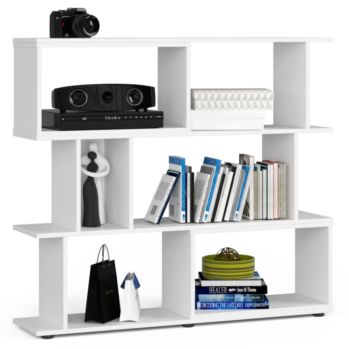 Etajera modulara cu 6 rafturi pentru depozitare, PAL laminat 16 mm, 120x28x108 cm, alb