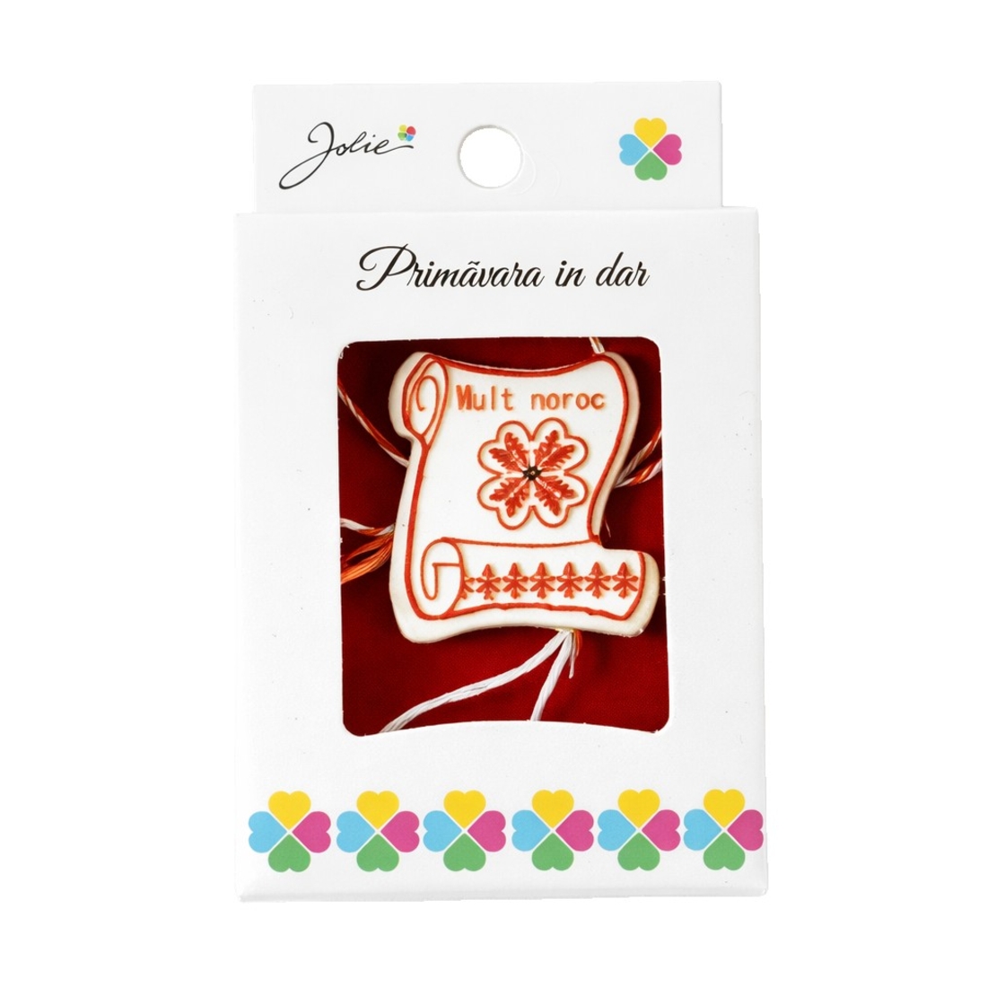 Martisor Brosa Mica in Cutie, Jolie, Dimensiune Brosa 2,5-3 cm, Material Metal, Model Trifoi Mult Noroc, Alb