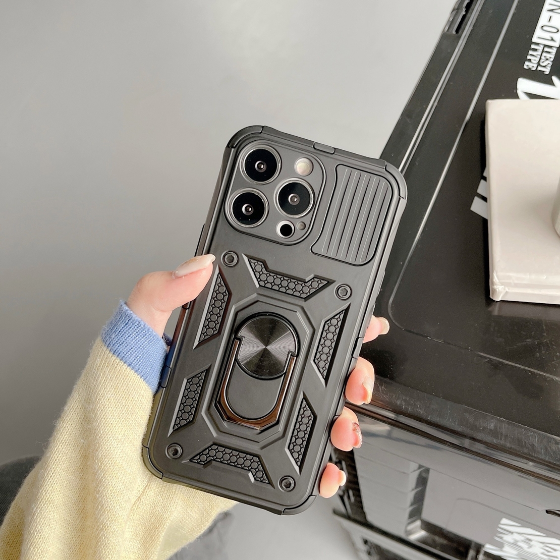 Husa de protectie, Vafy, compatibila cu Apple iPhone 13 Pro Defender Model 4 cu suport,Negru