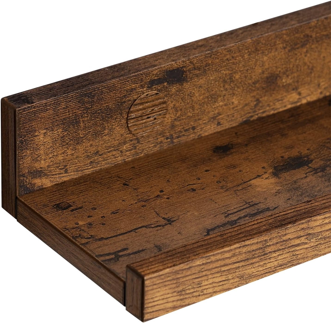 VASAGLE Set 3 rafturi suspendate plutitoare, cu margine frontala inaltata, 38x10x5 cm, maro rustic