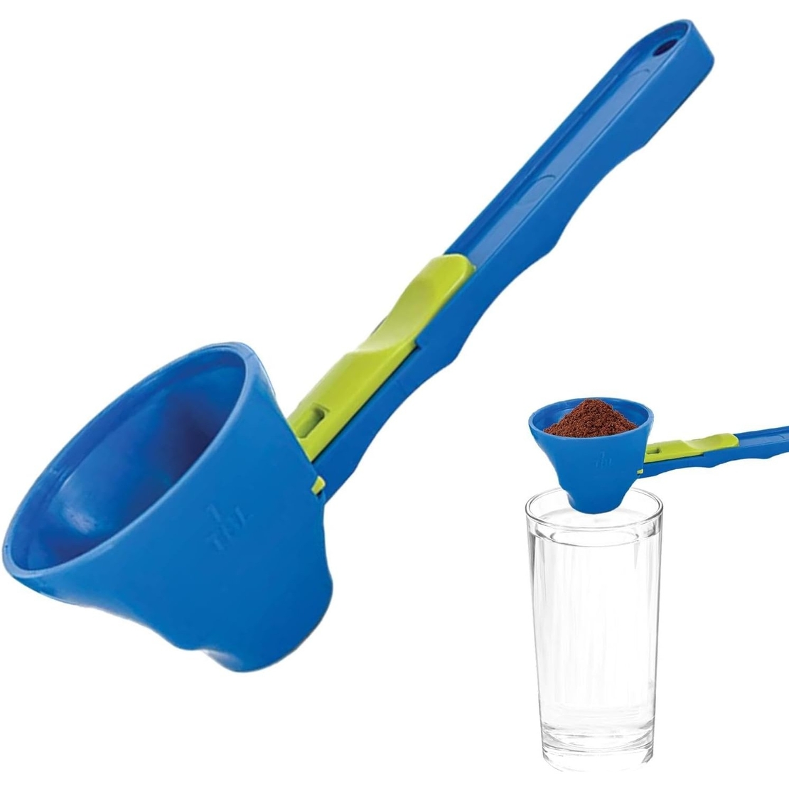 Lingura Gradata, Vafy, Tip Palnie, din Plastic, Coada Lunga, 8 x 8 x 3 cm, Albastru/Verde