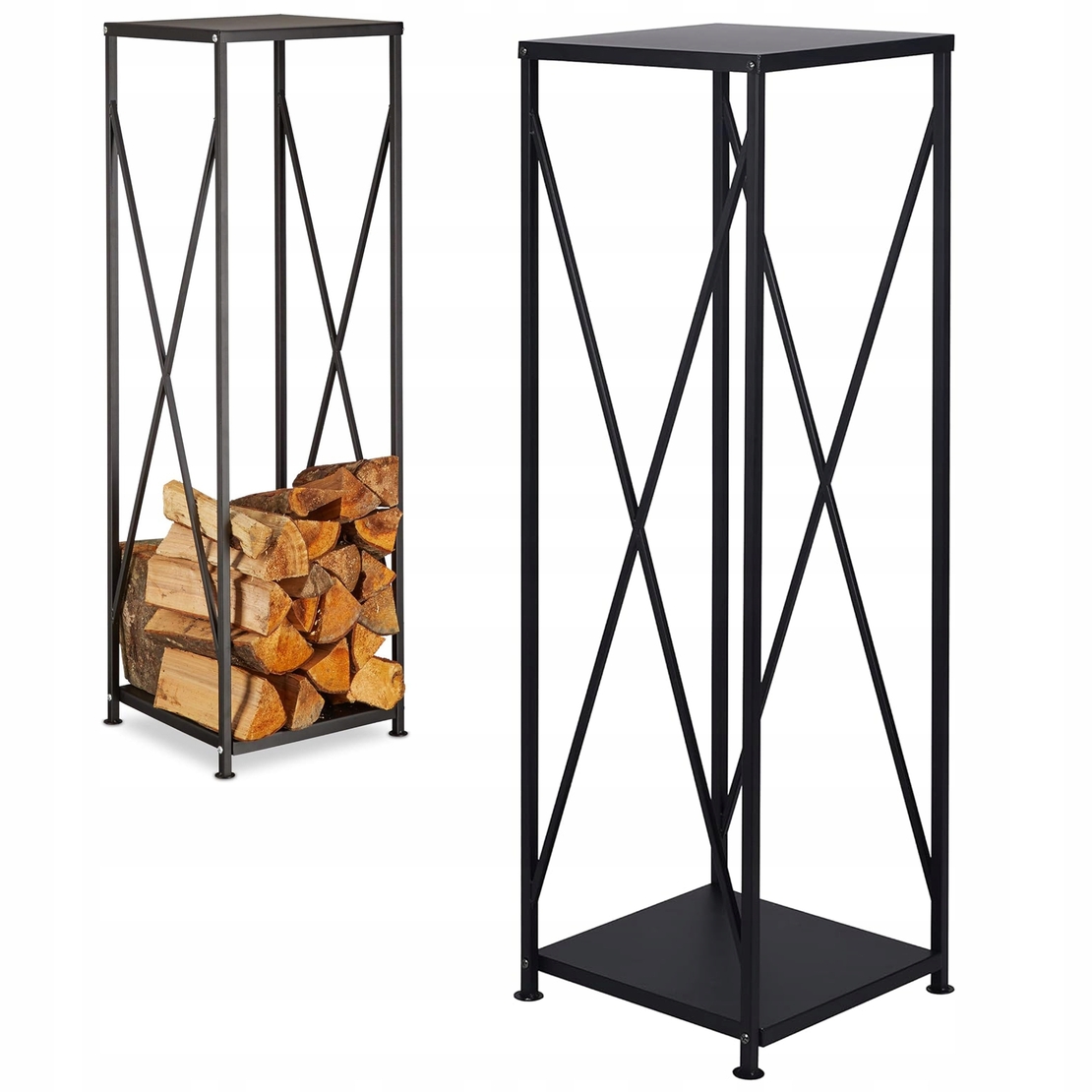 Suport metalic pentru lemne 34x34x111 cm, capacitate mare, negru