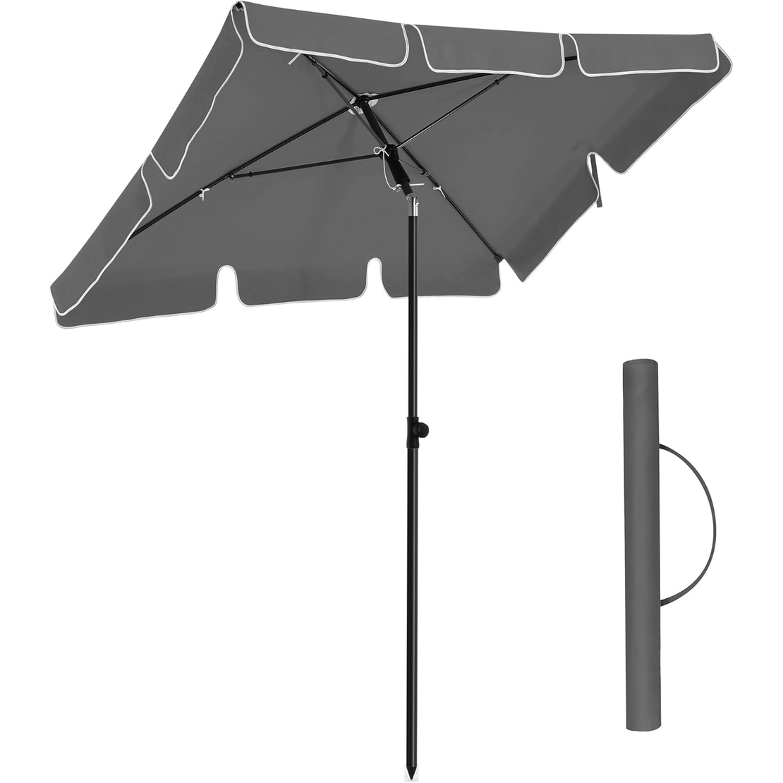 SONGMICS Umbrela terasa gradina sau plaja, inclinare 2 directii, protectie UV UPF 50+, 180x125 cm, gri