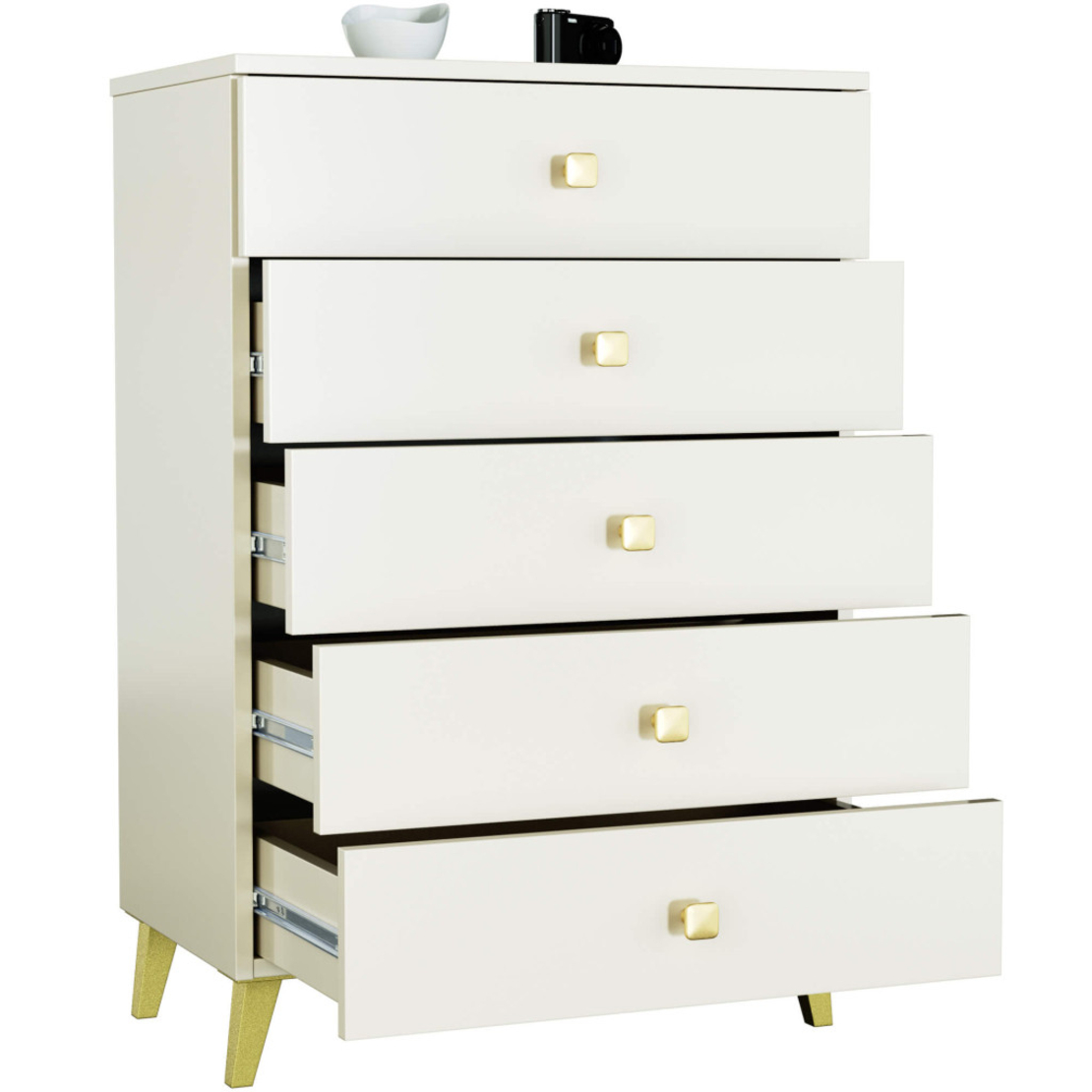 Comoda MOBI K-05, 5 sertare, 60x37x89 cm, casmir cu detalii aurii