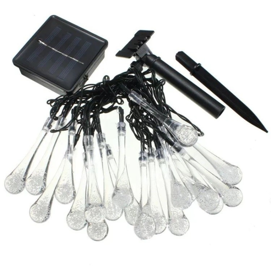 Instalatie Craciun, Tip Picaturi, 30 Led-uri, 6.5 metri, Multicolor, Energie solara, Senzor de lumina, Vafy
