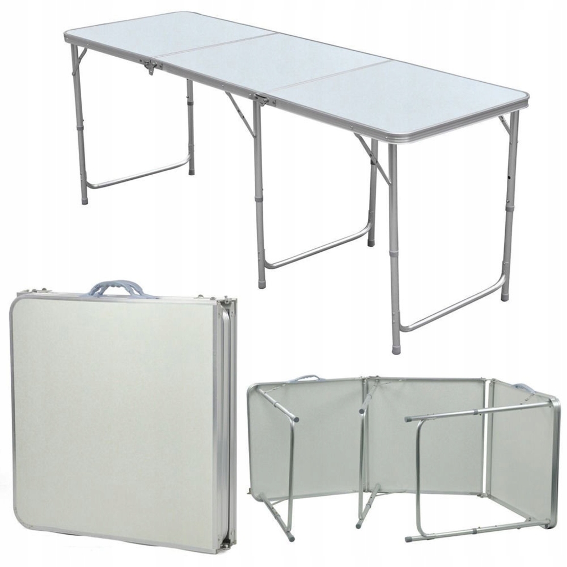 Masa pliabila metalica pentru gradina sau picnic, blat MDF, inaltime reglabila, 180x60cm