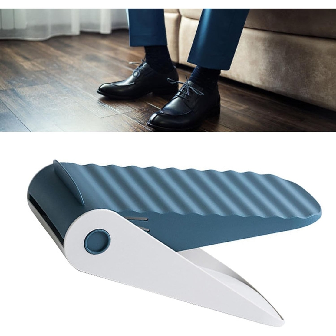 Suport pentru Pantofi, Flippy, cu Două Straturi, Organizator, Antiderapant și Durabil, Inălțime Reglabilă, 25.5x11x7.5 cm, Albastru, 150 g