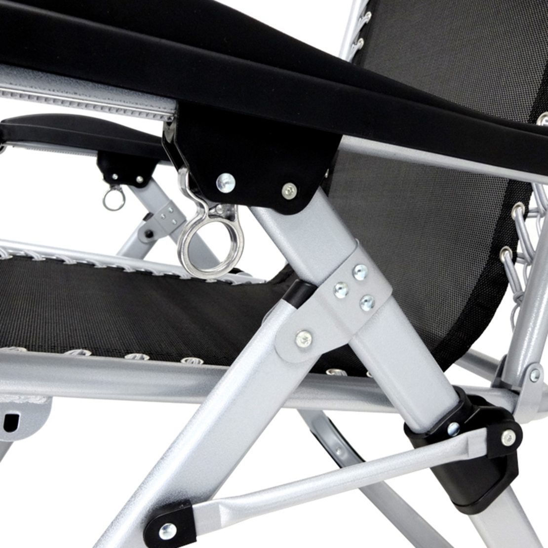 Sezlong pliabil gravitate zero, 175x65 cm, cu masuta si buzunar organizator, 120 kg, negru