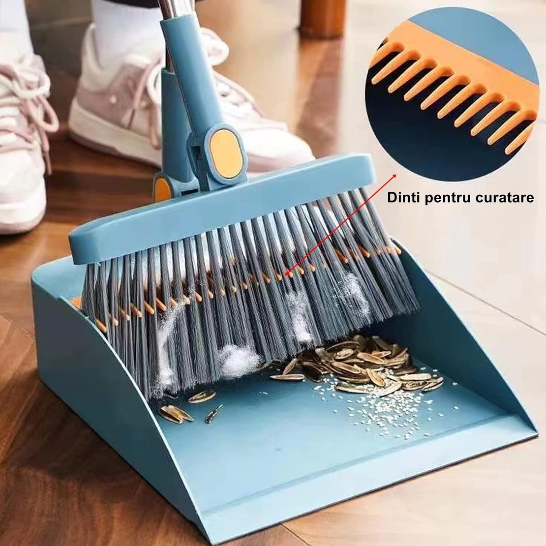Set Matura si Faras cu Coada Flippy, cu Dinti de Pieptene pentru Curatare Matura, rotativ, pliabil, detasabil, Otel inoxidabil si Polipropilena