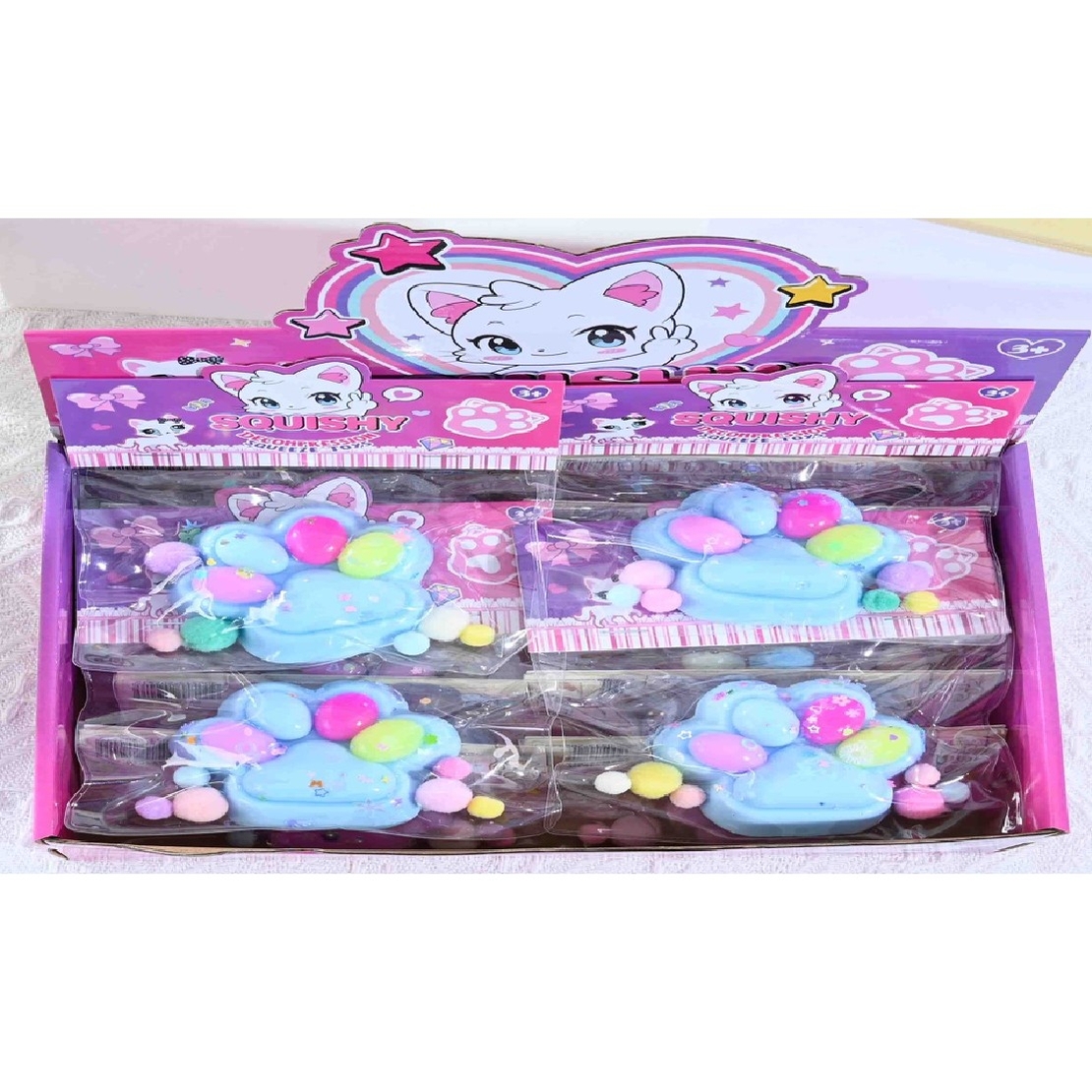 Jucarie Antistres Squishy, Flippy, cu Revenire Lenta, Labuta de Pisica Pufoasa, 7.5 cm, Ambalaj Transparent, Model 270510, Multicolor