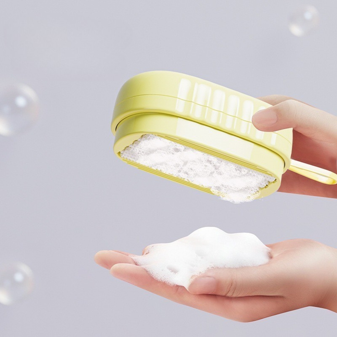 Perie de Spalat Haine, Flippy, cu Dispenser pentru Detergent, 4 Perii de Curatare, din ABS + PS, Galben