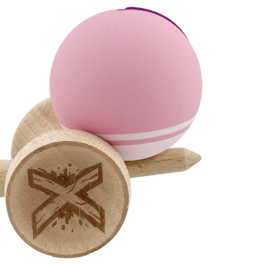 Kendama X Originala, Profesionala, Flippy, Rubber Grip, Cupe Mari KING SIZE V3, Gaura in Baza, Rulment Metalic, din lemn 18 cm, Ata 62/65 cm, Bicolor Roz/Roz deschis