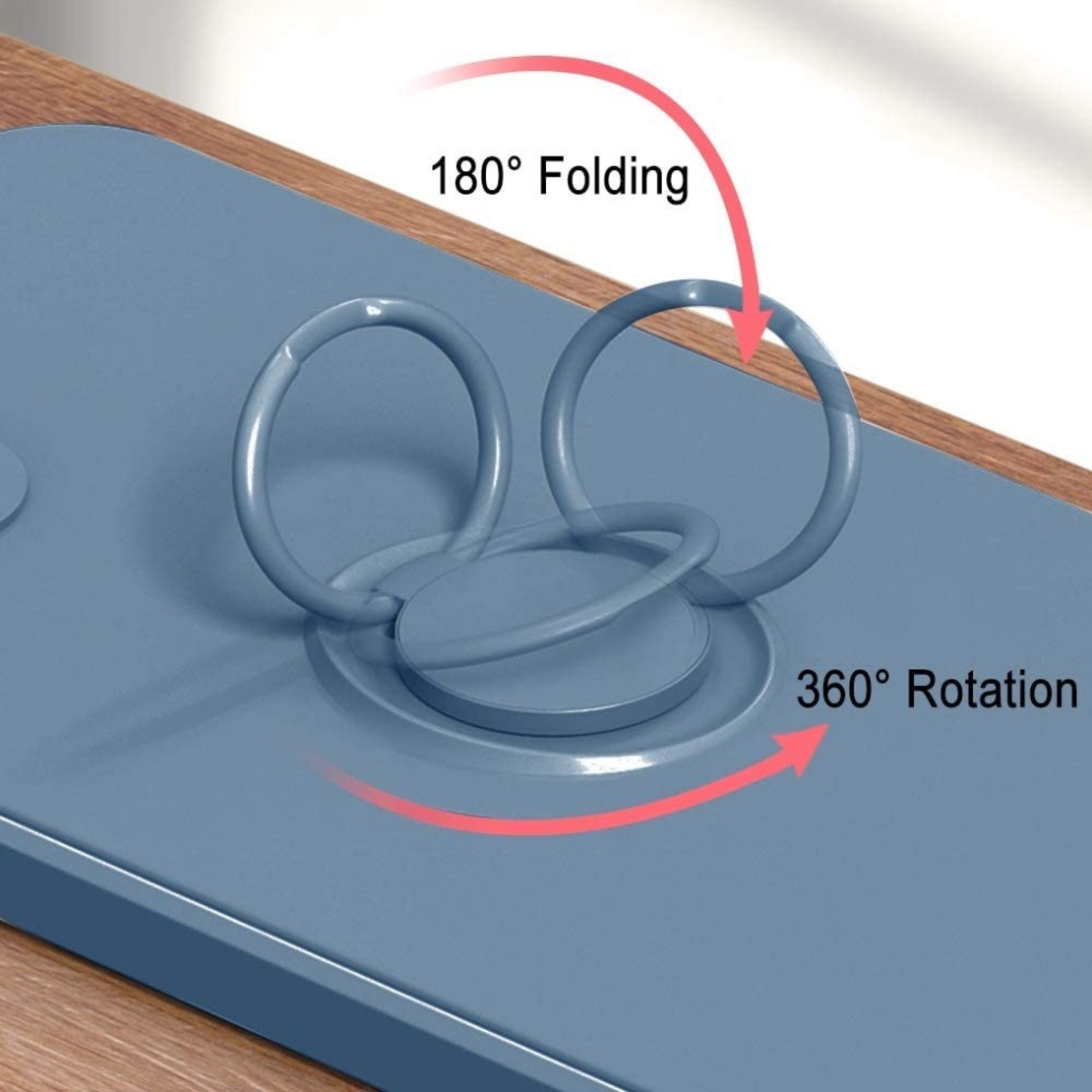 Husa protectie Vafy compatibila cu Apple iPhone 11 Pro Max Liquid Silicone Ring cu suport rotativ Albastru deschis