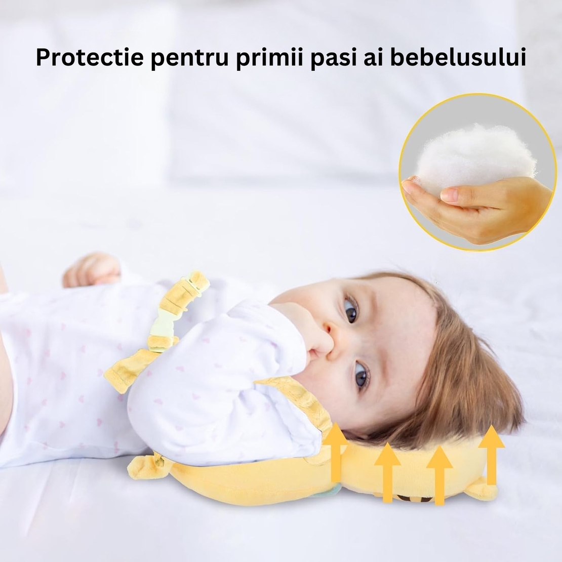 Perna tip Rucsac pentru Protectia Capului, Vafy, Tetiera tip Tigru, pentru Bebelusi, 33x6x19 cm, 180 g, Crem