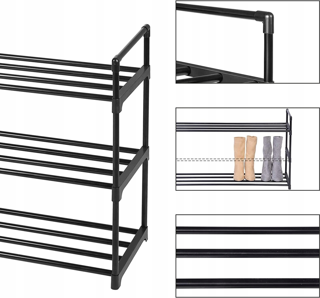 SONGMICS Suport pentru pantofi, cadru metalic cu 3 nivele, 12-15 perechi, stivuibil, 54x92x30cm, negru