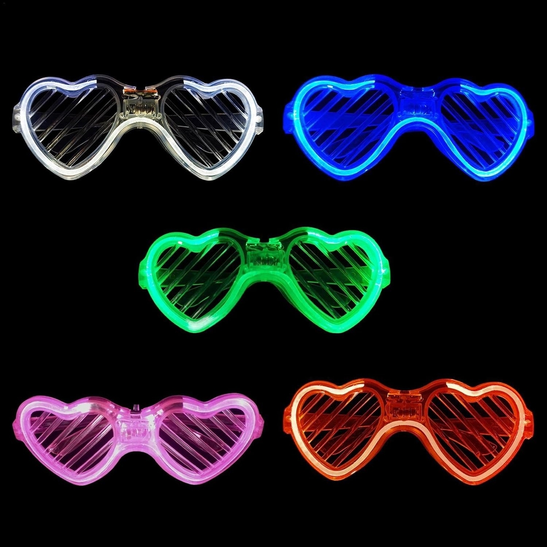 Ochelari de Petrecere cu LED, Flippy, Model Inima, din Plastic, 3 Moduri de Iluminat, Marime Universala, Multicolor