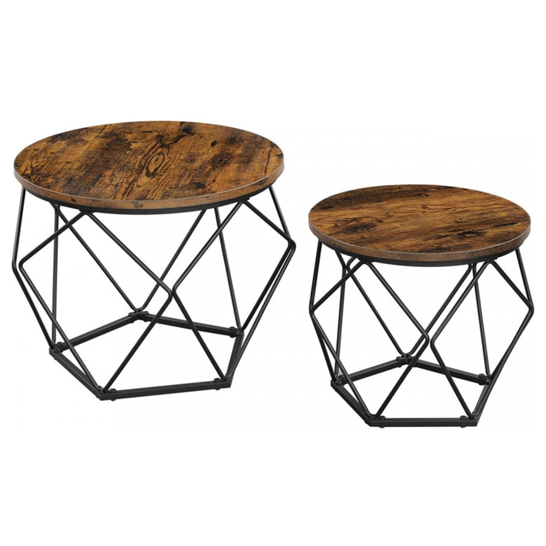 VASAGLE Set de 2 mese de cafea, stil industrial, 50x40cm si 40x36cm, maro rustic si negru
