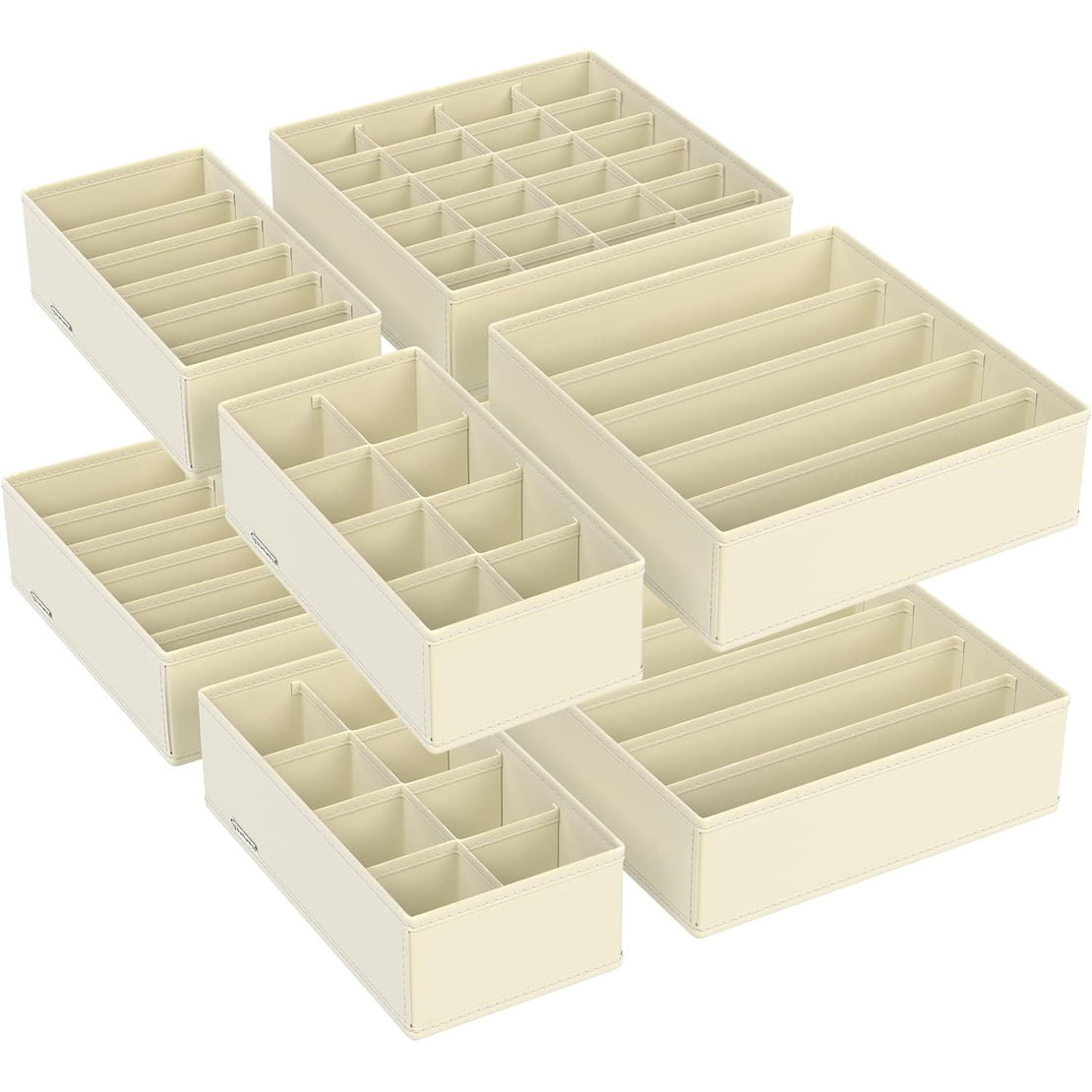 SONGMICS Organizator lenjerie set 8 cutii pliabile din material textil, pentru sertare si dulap, bej