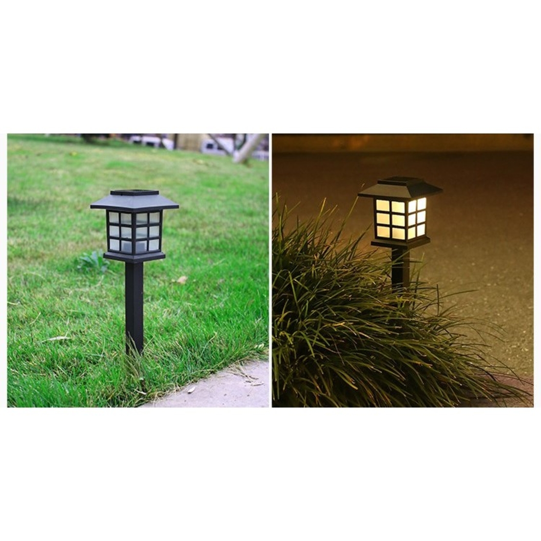 Set 2 Lampi Solare Led pentru Gradina, Flippy, Tip felinar, 38 cm, 8.6x8.6 cm, Buton On-Off, Alb cald, Negru/Alb
