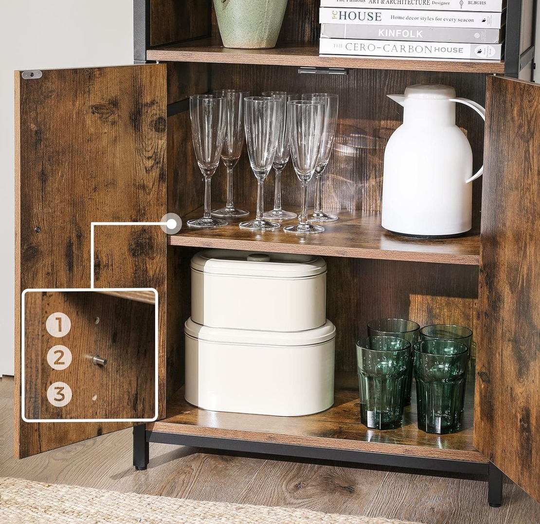 VASAGLE Comoda cu rafturi tip bufet, utilizare multifunctionala, stil industrial, 35x60x125cm, maro rustic