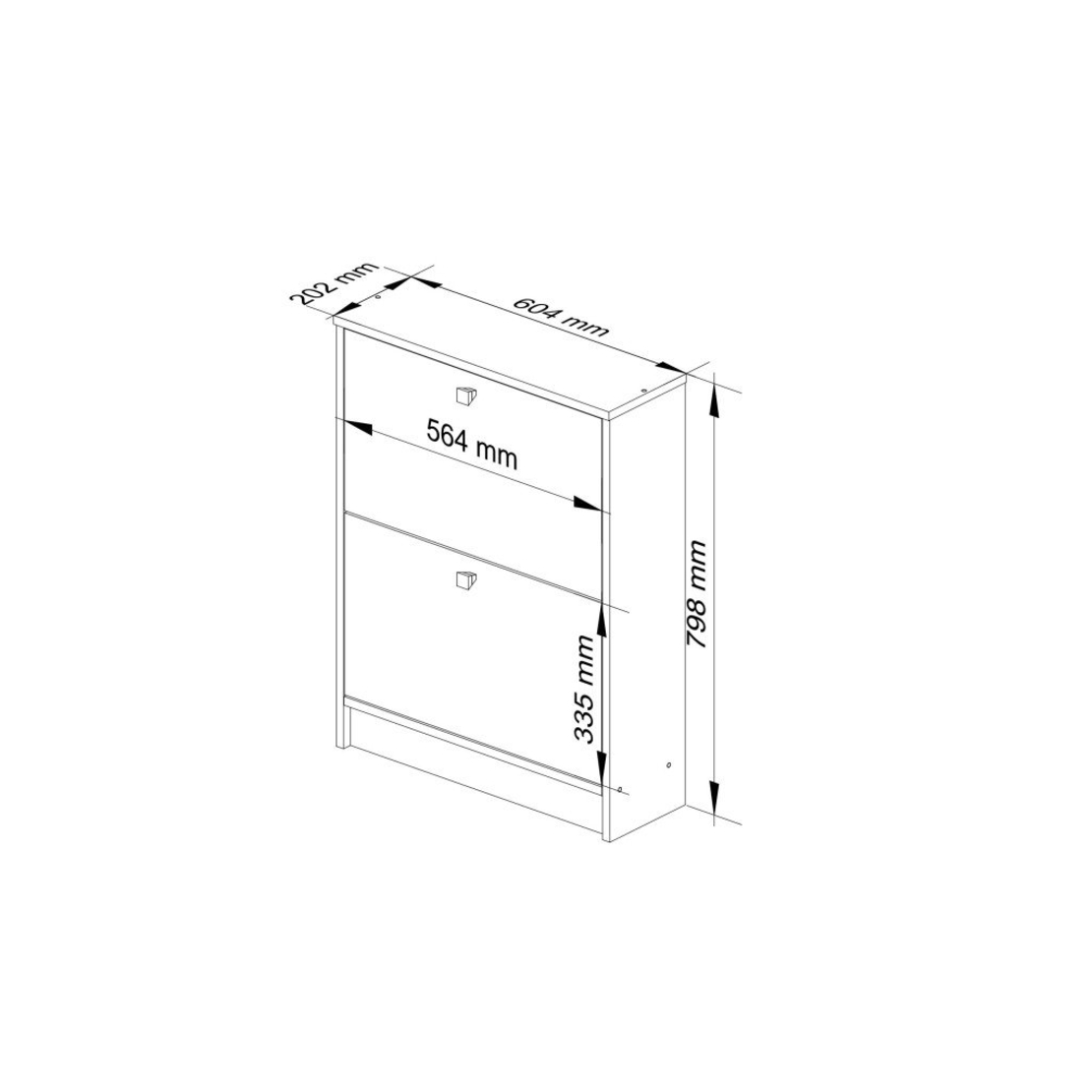 Dulap pantofi cu 2 usi rabatabile, PAL laminat 16 mm, 60x20x80 cm, alb si gri