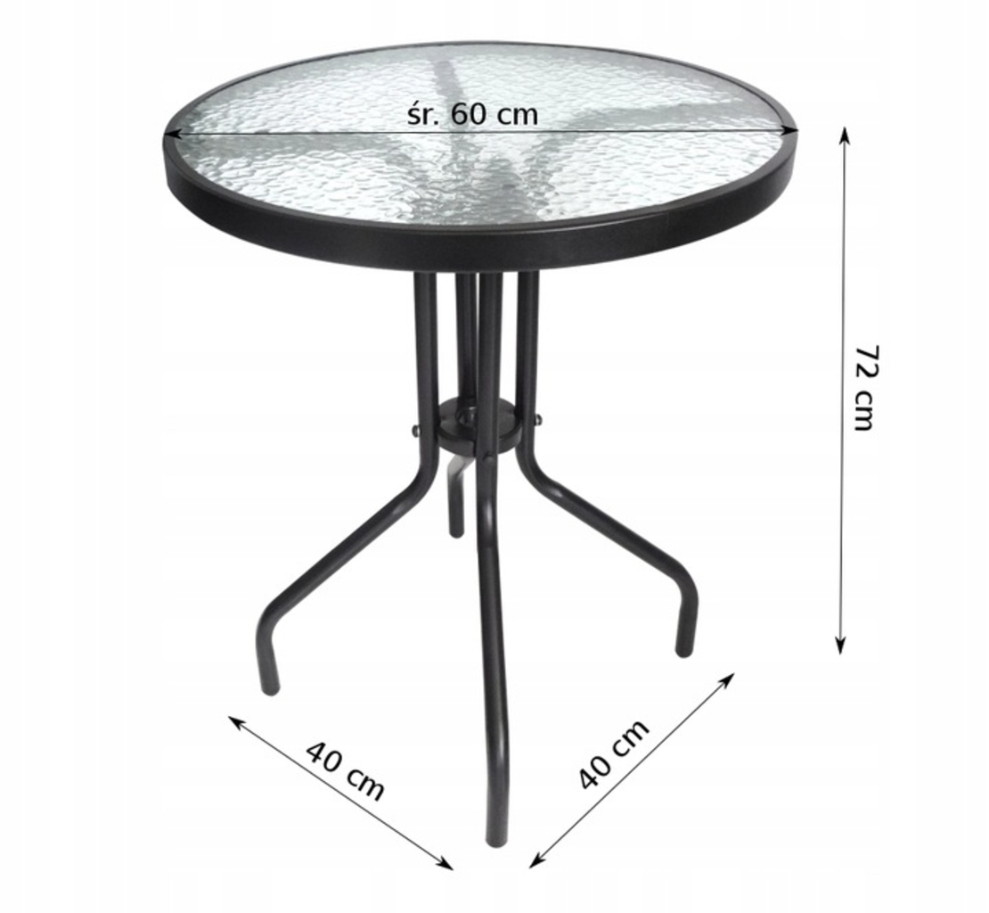 Masa pentru gradina sau balcon, cadru metalic, blat sticla, 60x70cm, negru