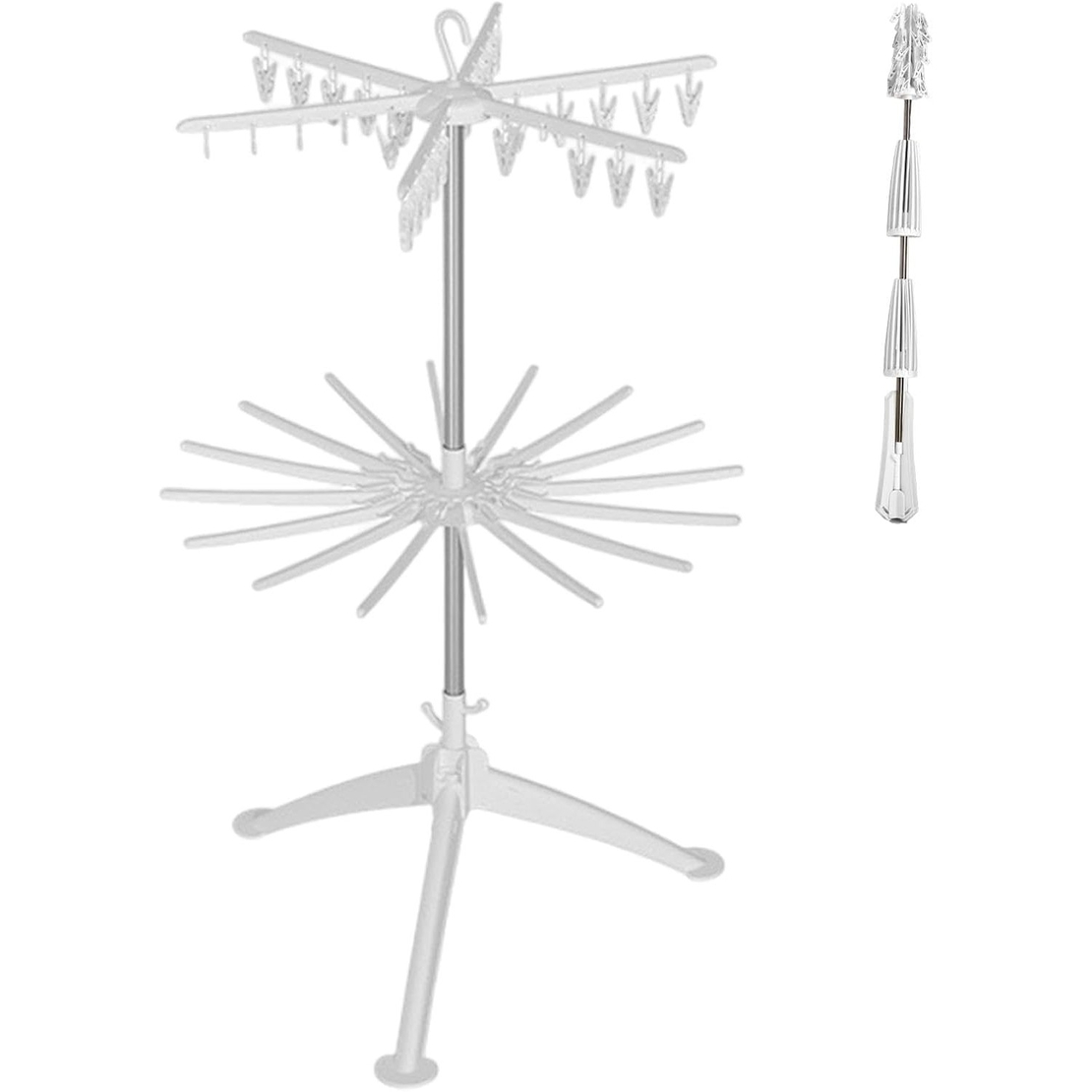 Uscator de Rufe Vertical, Flippy, 2 Niveluri, Pliabil, din ABS+PP+Otel Inoxidabil, Rotire 360 Grade, 130 x 75 cm, Alb