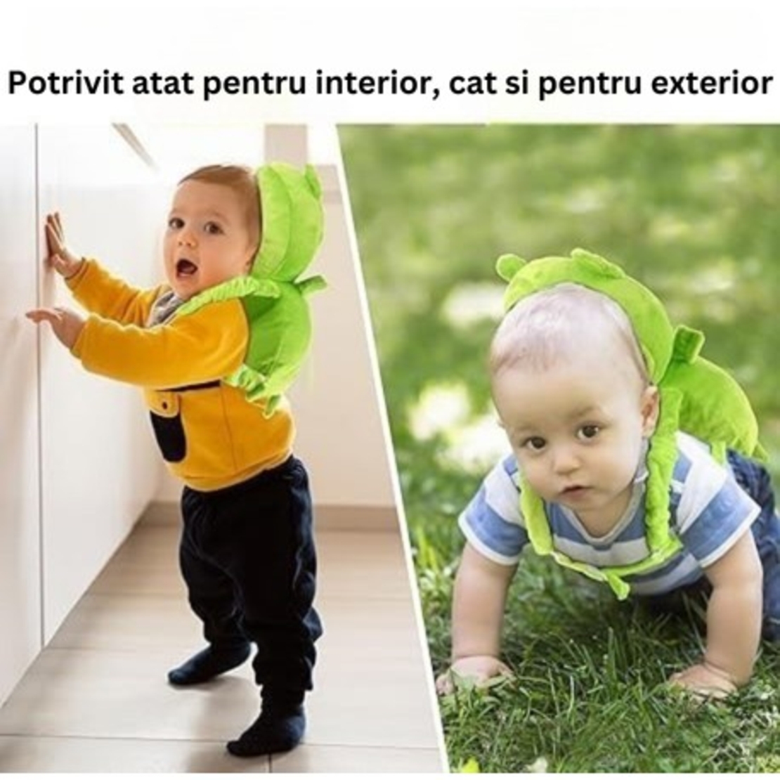 Perna tip Rucsac pentru Protectia Capului, Vafy, Tetiera tip Broscuta, pentru Bebelusi, 33x6x19 cm, 180 g, Verde