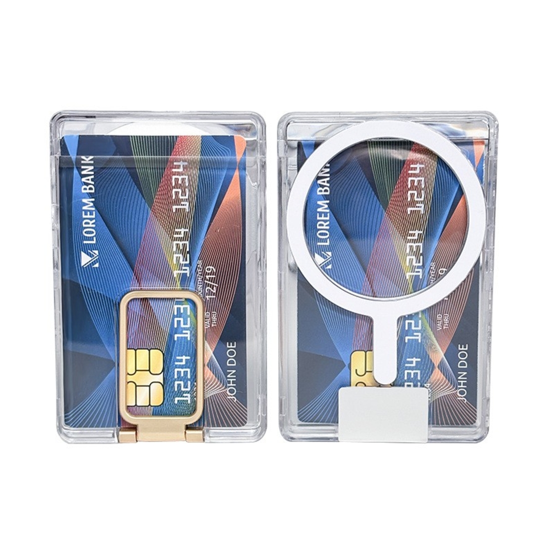 Husa pentru Carduri, Vafy, Compatibil cu Telefon Apple Magsafe, Accesoriu pentru Husa MagSafe, cu Suport Pliabil Auriu, Transparent