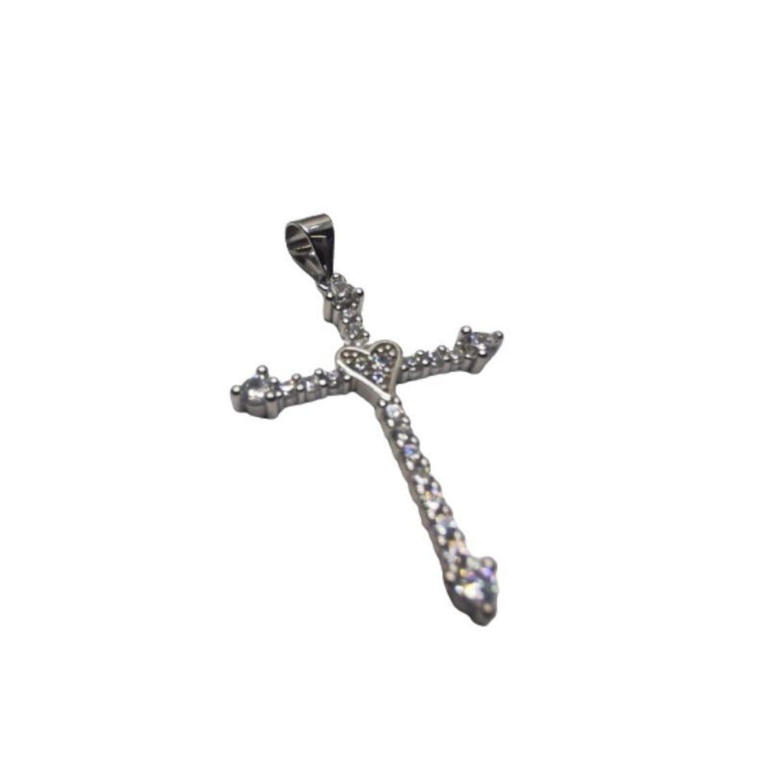 Pandantiv Argint 925 Cruce Mare cu Pietre si Inima, 2.24 g