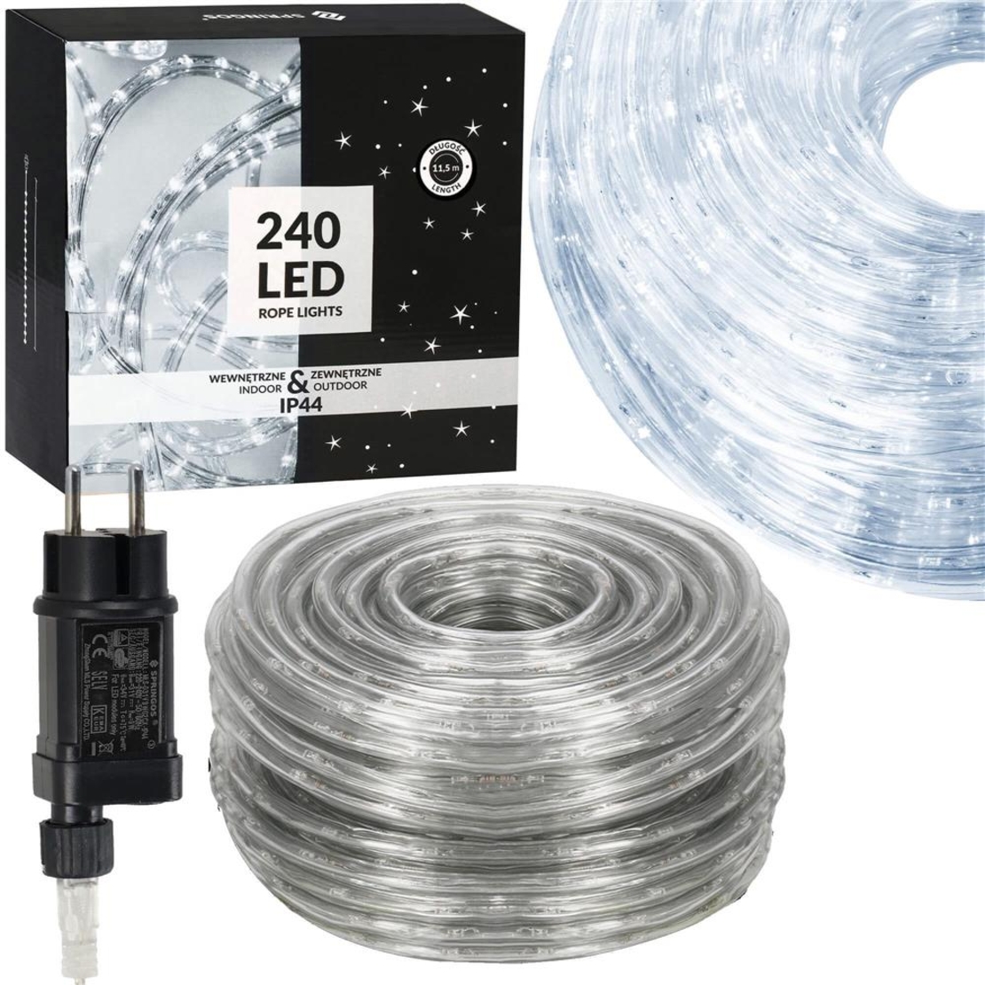 Instalatie tub furtun luminos pentru Craciun, 240 LED-uri, 10 m, pentru exterior, alb rece