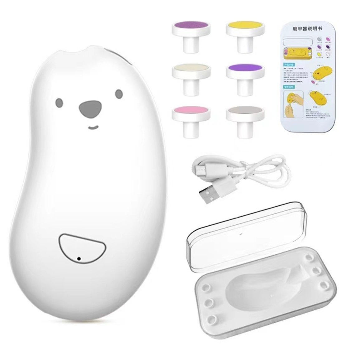 Pila Electrica, Flippy, pentru Bebelusi si Adulti, din ABS, Incarcare USB, 6 Accesorii, cu Lumina Led, 8.8 x 4.9 cm, Alb