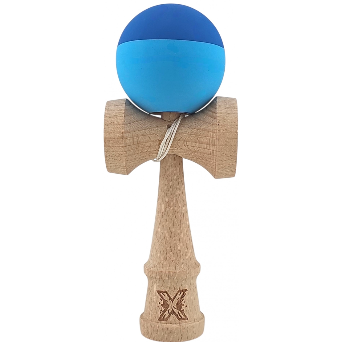 Kendama X Originala, Profesionala, Flippy, din Lemn, Rubber Grip, 18 cm, Albastru/Bleu