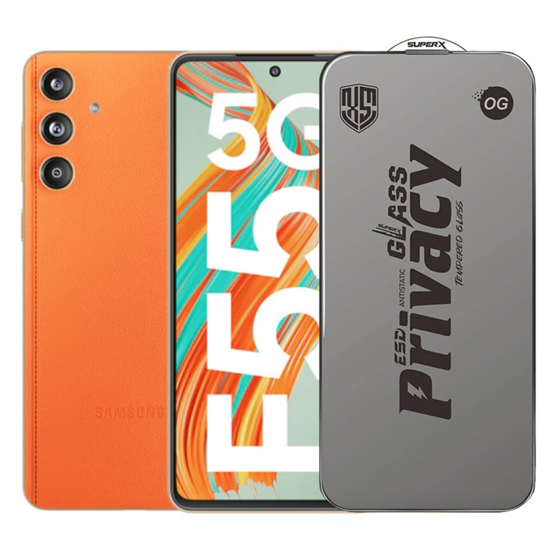 Folie de Protectie pentru Samsung Galaxy F55, Vafy, Sticla Securizata ESD Antistatica, Super-X Privacy OG, Margini Negre, 0.30 mm, Transparent Inchis