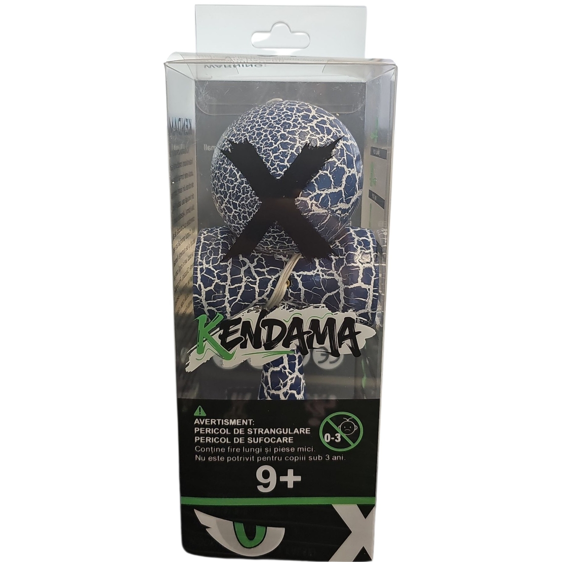 Kendama X Originala, Profesionala, Flippy, Cracked, din Lemn, 18 cm, Albastru/Alb