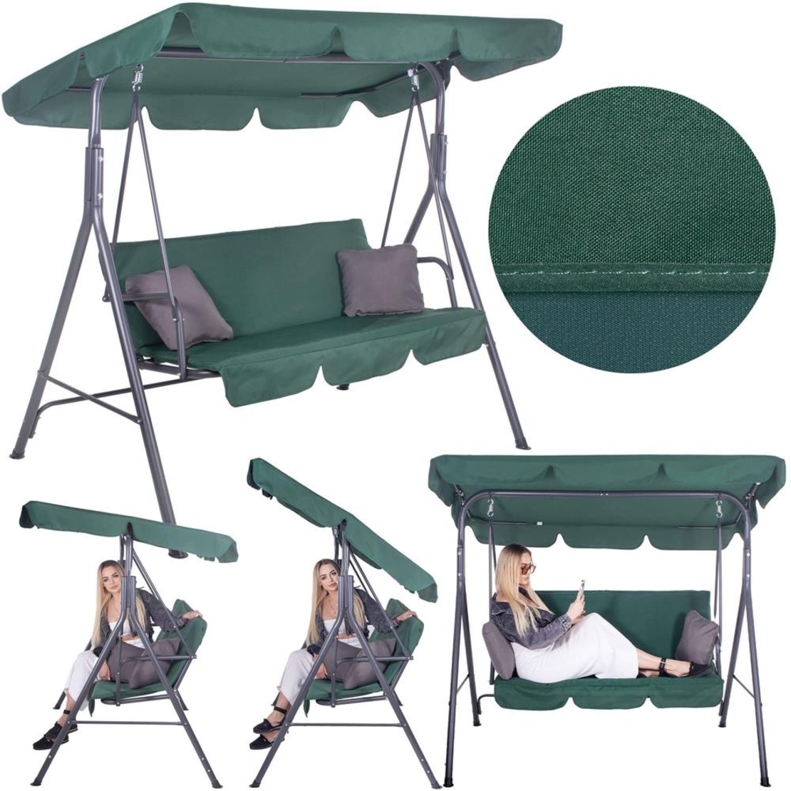 Leagan Balansoar Sersimo Luna cu Pernite pentru Terasa sau Gradina, 3 locuri, 220kg, verde
