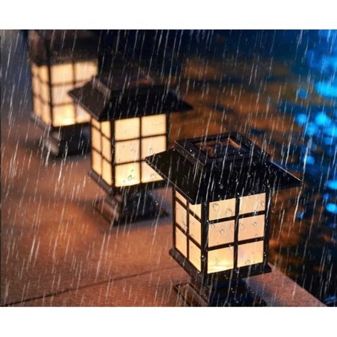 Set 2 Lampi Solare Led pentru Gradina, Flippy, Tip felinar, 38 cm, 8.6x8.6 cm, Buton On-Off, Alb cald, Negru/Alb