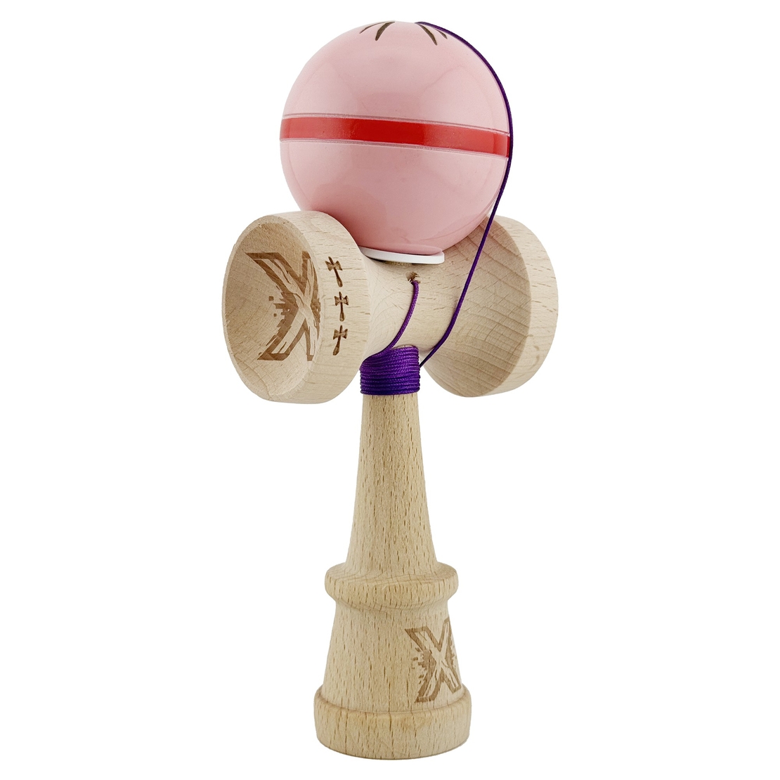 Kendama X Originala Silken, Profesionala, Flippy, Cupe Mari KING SIZE V3, Super Sticky, Gaura in Baza, Rulment Metalic, din lemn 18 cm, Ata 62/65 cm, Roz