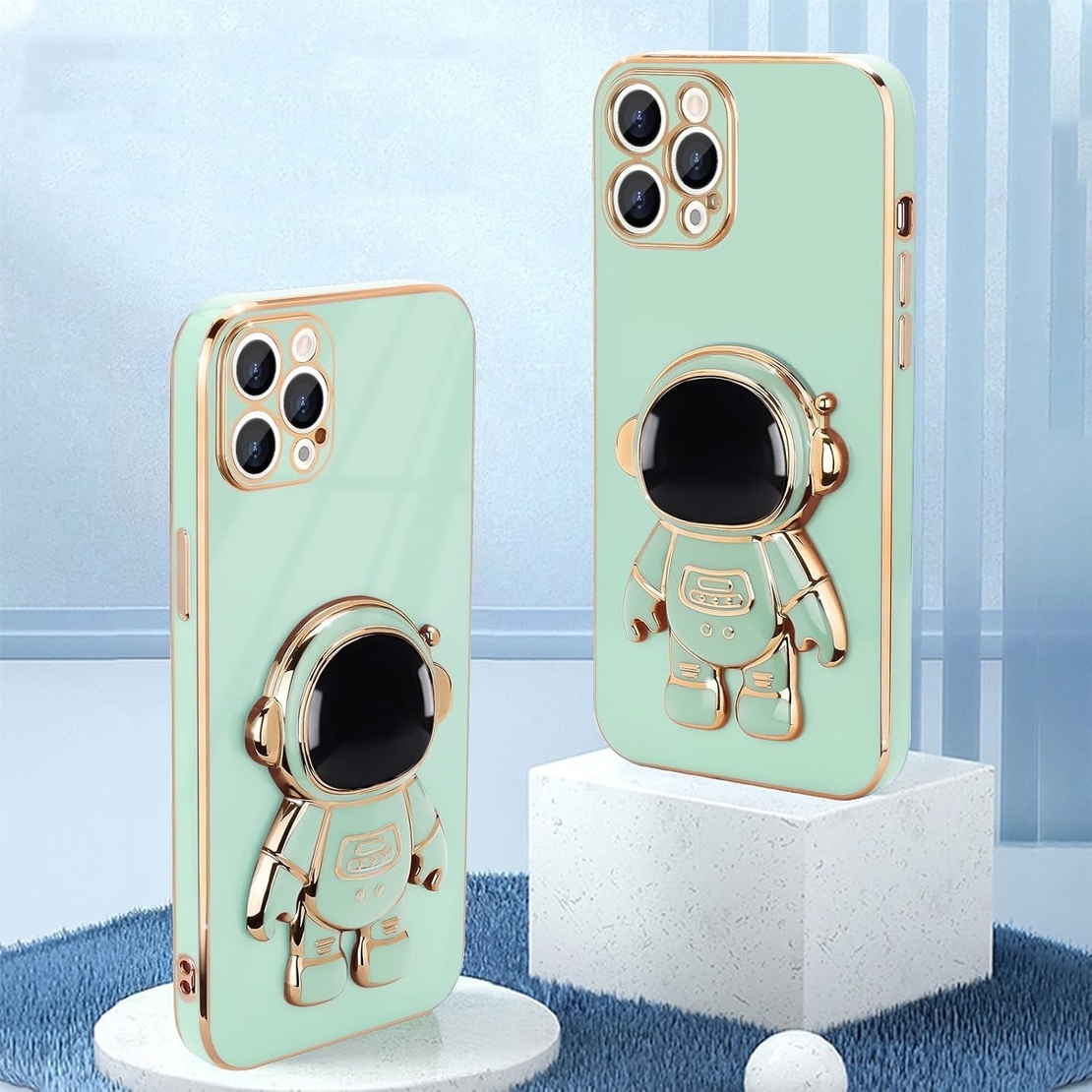 Husa de Protectie TPU 2in1, Vafy, pentru Apple iPhone 15 Pro, Astronaut cu Suport, Antisoc, Rezistenta la Impact, Protectie Camera, Verde