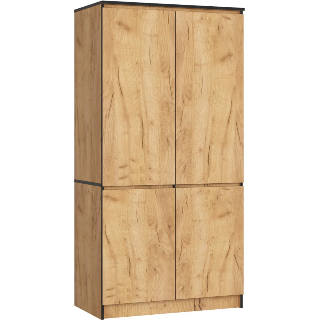 Dulap cu 4 usi, rafturi si bara pentru umerase, PAL laminat, 90x51x180 cm, stejar craft