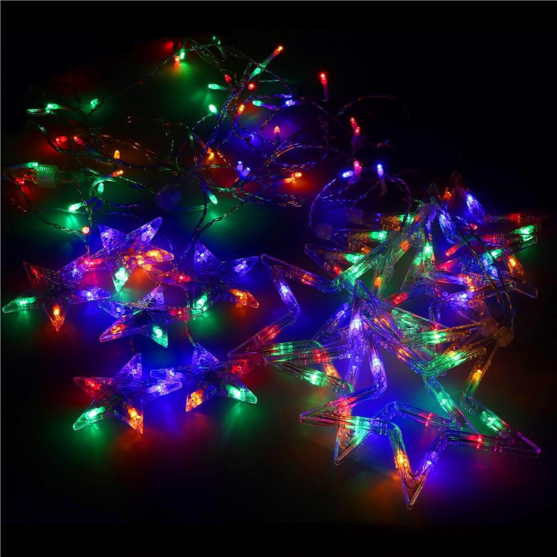 Ghirlanda luminoasa tip perdea cu stelute 138 LED-uri, 2m, pentru interior/exterior, iluminare multicolor