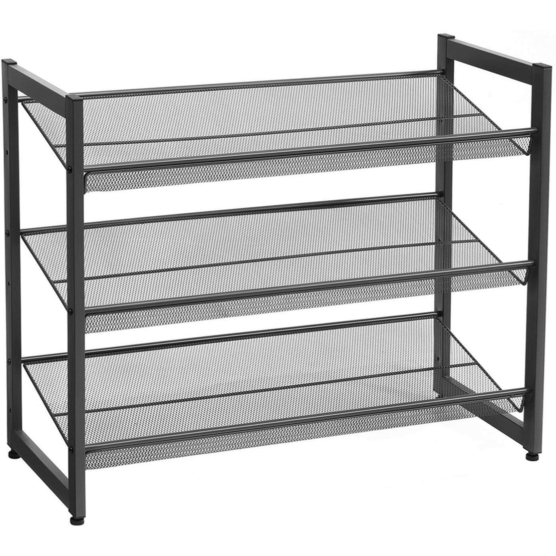 SONGMICS Raft de depozitare pantofi pe 3 niveluri, metal, rafturi plate sau unghiulare reglabile, 31x74x63cm, negru