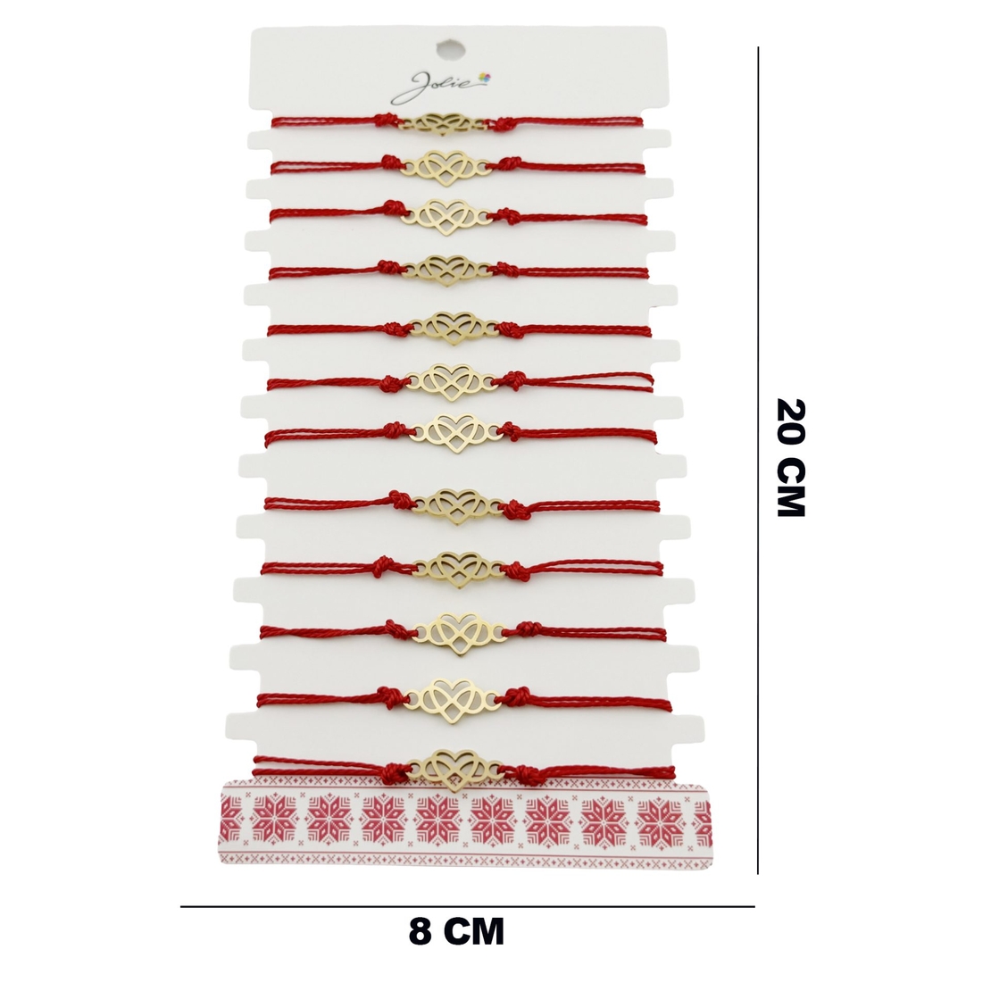 Bratara Martisor pentru Dama, Jolie, Model Infinit in Inima, Set 12 bucati, Pandativ din Inox Auriu, Snur Ajustabil Impletit, Rosu