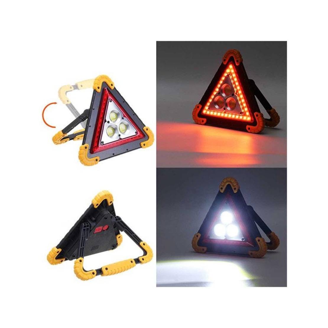 Triunghi Multifunctional de Avertizare, Vafy, Lanterna LED, Impermeabil IP65, 800 lm, 2 x AA, Functie Incarcare Telefon, USB si Micro USB, COB, Portocaliu