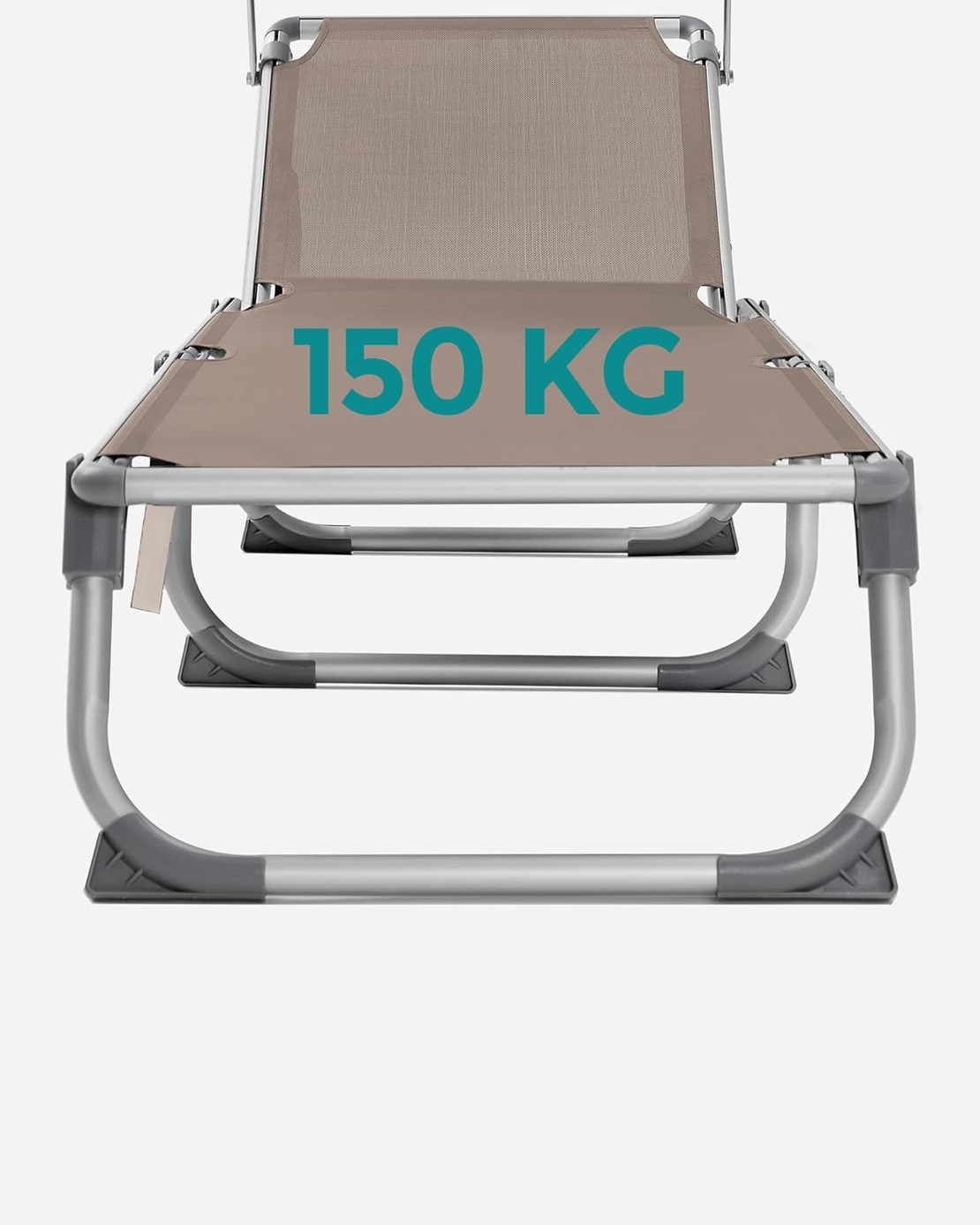 SONGMICS Sezlong pliabil, cu parasolar, spatar reglabil in 5 pozitii, maxim 150kg, 193x55x31cm, taupe