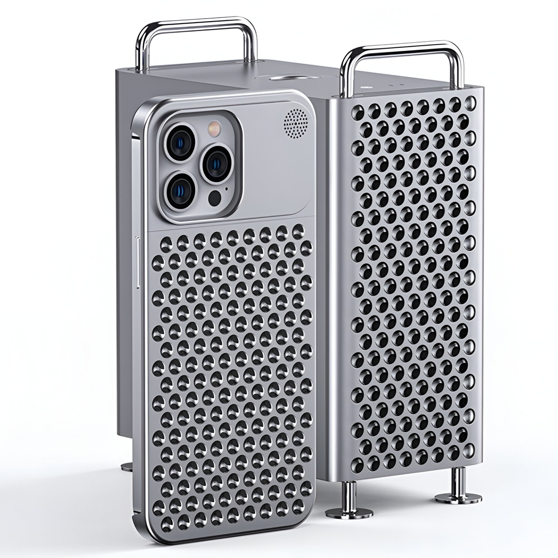 Husa Aromaterapia Compatibila cu iPhone 15 Pro, Vafy, Antisoc, Antizgariere, Protectie Camera si Supraincalzire, din Aliaj de Aluminiu, Argintiu